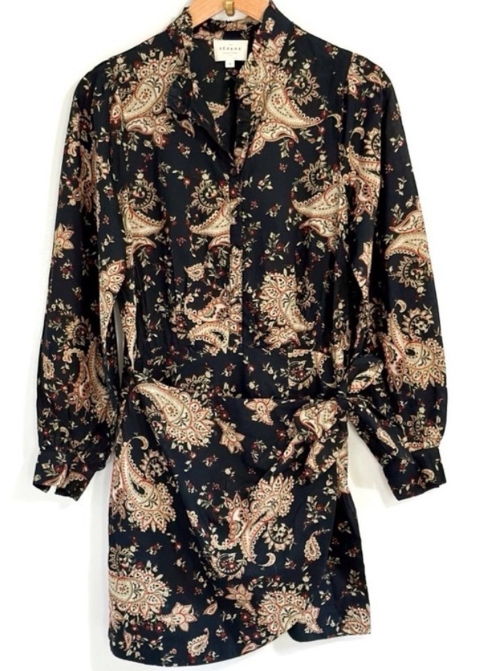 NWT Sezane “Capri” Dress in Paisley Noir 
Wrap Floral Mini Long-Sleeve Brand New - Picture 3 of 11